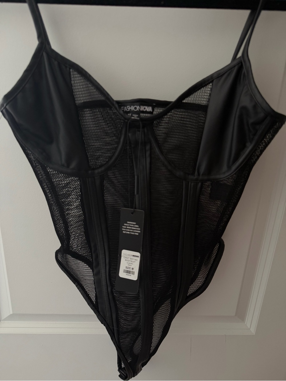 Fashion Nova Black Mesh Underwire Bodysuit with Boning